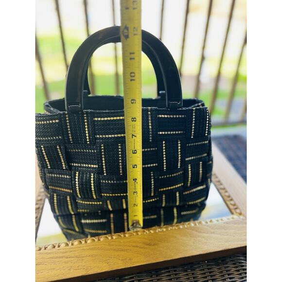 Vintage M&G Bertini Black and Gold Tote Bag Double Lucite Handles Made In Italy - Picture 4 of 12